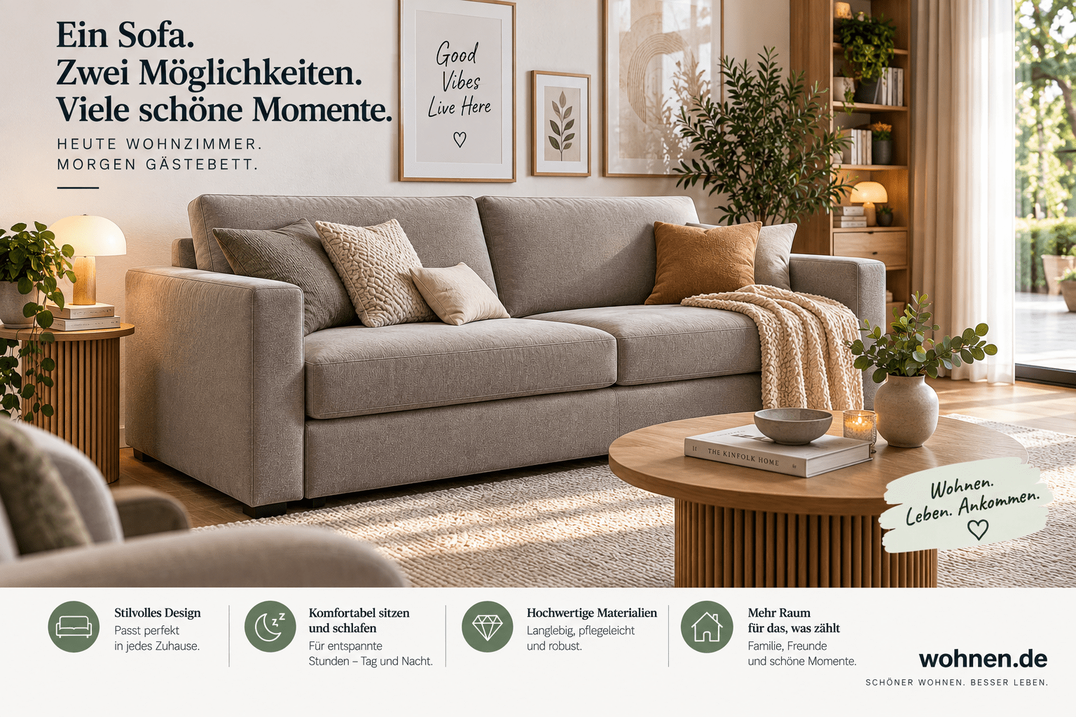 Hochwertiges Schlafsofa als gemütliches Sofa in einem modernen Wohnzimmer