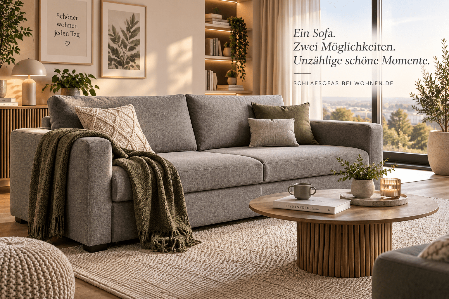 Modernes Schlafsofa in einer hochwertig eingerichteten Wohnsituation