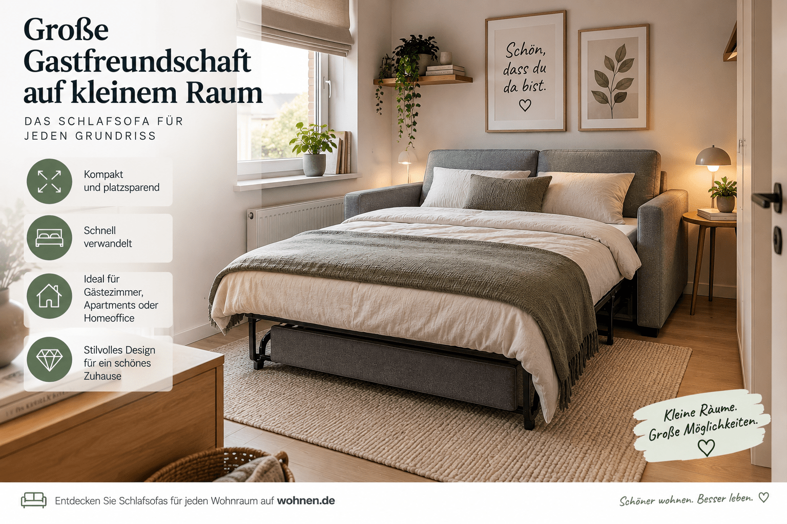 Kompaktes Schlafsofa in einem kleinen Gästezimmer oder Apartment
